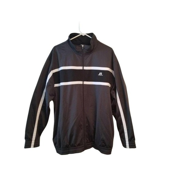 Russell Athletic Full Zip Jacket Men's Size 2XL XXL Long Sleeve Gray Black White - Picture 1 of 4